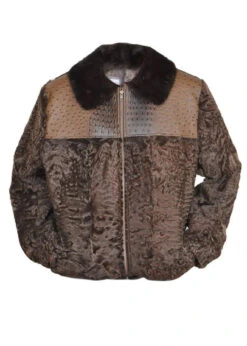 Brown Persian Lamb B3 Bomber Mink Fur Collar Jacket