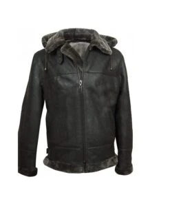 B3 Men’s Aviator Flight Shearling Black Leather Jacket