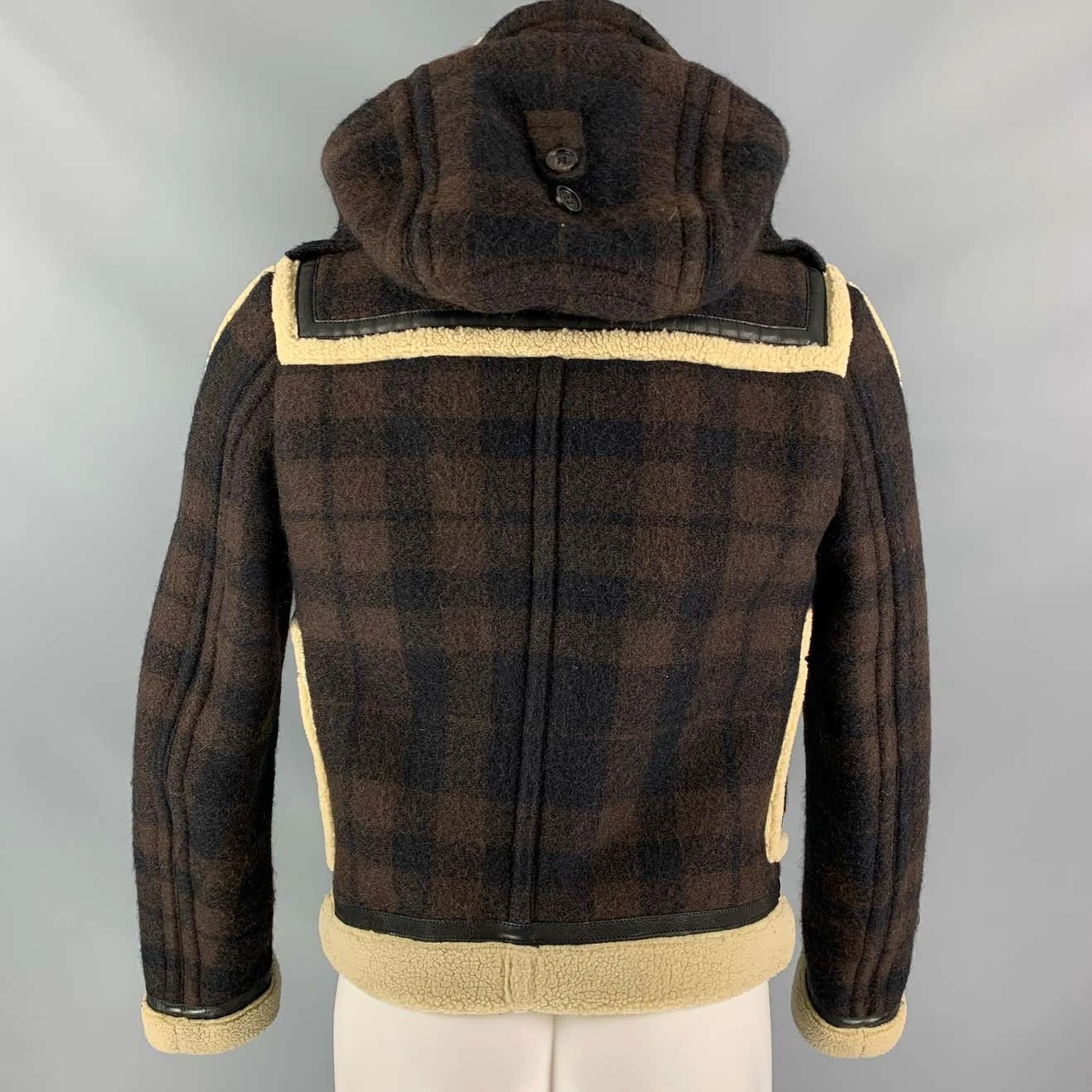 Cream Plaid Leather Shearling Jacket 4 Cream Plaid Leather Shearling Jacket - Image 2