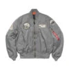 Baseball Embroidered Ma-1 Grey Pilot Jacket -Us Military Jacket Baseball Embroidered Ma 1 Grey Pilot Jacket