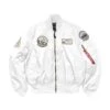 Baseball Embroidered Ma-1 White Pilot Jacket -Us Military Jacket Baseball Embroidered Ma 1 White Pilot Jacket