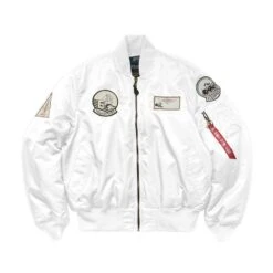 Baseball Embroidered Ma-1 White Pilot Jacket