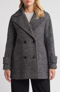 Bcbgmaxazria Short Herringbone Peacoat