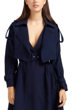 Belle & Bloom Navy Blue Manhattan Crop Trench Coat