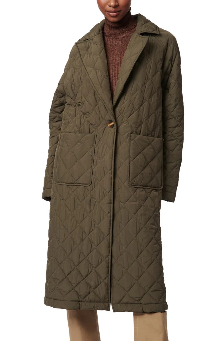 Bernardo Olive Diamond Quilted Long Coat 3 Bernardo Olive Diamond Quilted Long Coat
