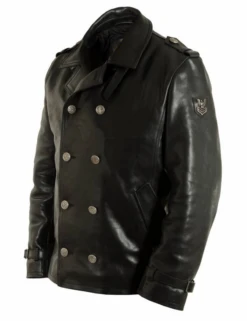 Black Leather Pea Coat