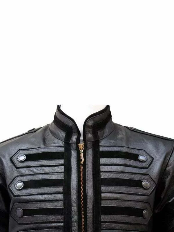 Black Military Leather Jacket 4 Black Military Leather Jacket - Image 2