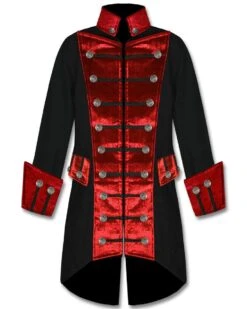 Black Red Velvet Trim Gothic Parade Jacket
