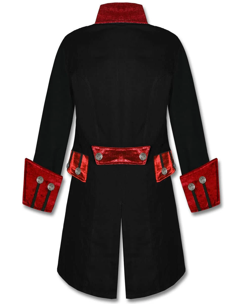 Black Red Velvet Trim Gothic Parade Jacket 4 Black Red Velvet Trim Gothic Parade Jacket - Image 2