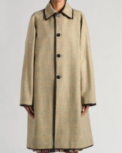 Bottega Veneta Distorted Prince Of Wales Plaid Leather Trim Coat