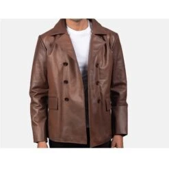 Men’s Naval Leather Short Peacoat -Us Military Jacket Brown Leather Naval Short Peacoat 1