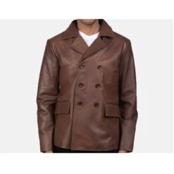 Men’s Naval Leather Short Peacoat -Us Military Jacket Brown Leather Naval Short Peacoat