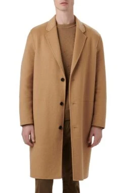 Bugatchi Tailor Fit Camel Wool Blend Longline Coat