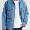 Carhartt Work In Progress Stamp Print Blue Denim Chore Coat -Us Military Jacket Carhartt Work In Progress Stamp Print Blue Denim Chore Coat