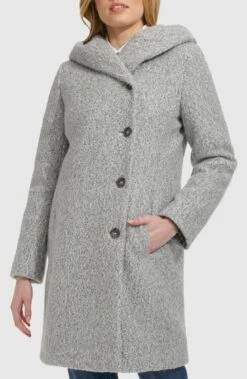 Cole Haan Pressed Bouclé Shawl Hooded Coat