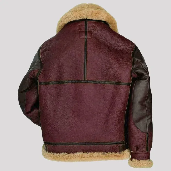 Collins Burgundy Black SF Bomber Real Leather Jacket 4 Collins Burgundy Black SF Bomber Real Leather Jacket - Image 2
