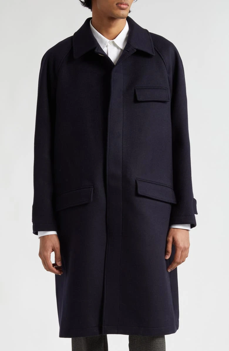 De Bonne Facture Parisian Raglan Sleeve Navy Blue Wool Coat 3 De Bonne Facture Parisian Raglan Sleeve Navy Blue Wool Coat