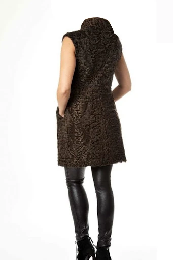 Dennis Astrakhan Persian Lamb Fur Sleeveless Brown Coat 4 Dennis Astrakhan Persian Lamb Fur Sleeveless Brown Coat - Image 2