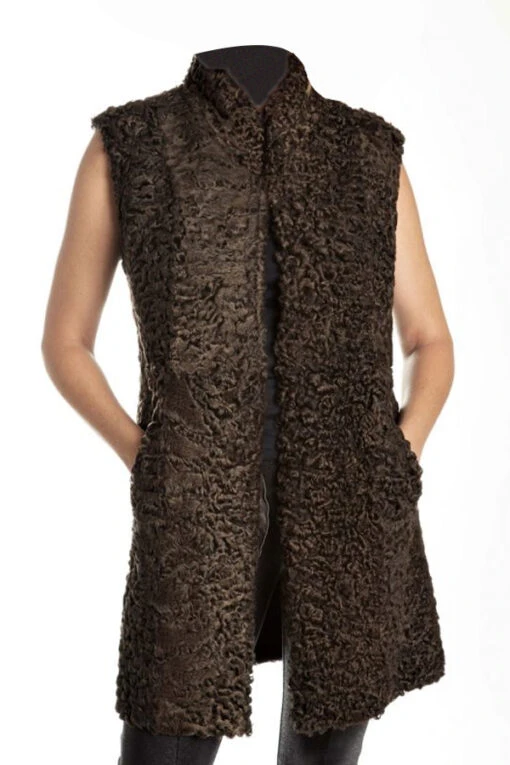 Dennis Astrakhan Persian Lamb Fur Sleeveless Brown Coat 3 Dennis Astrakhan Persian Lamb Fur Sleeveless Brown Coat