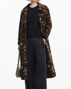 Desigual Green Sofa Abstract Camo Print Wool Blend Coat