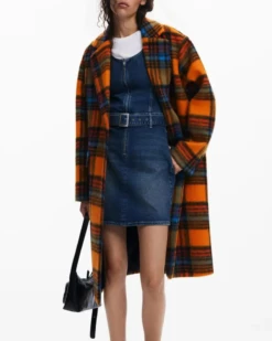 Desigual Napoles Orange Plaid Coat