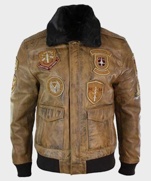 Devin Aviator Tan Bomber Brown Jacket With Patches 3 Devin Aviator Tan Bomber Brown Jacket With Patches