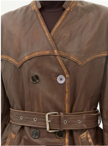 Distressed Women Leather Trench Coat 4 Distressed Women Leather Trench Coat - Image 2