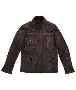 Double Collar Men’s Field Leather Jacket