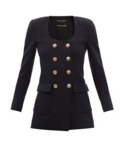 Double Breasted Wool Blend Jersey Peacoat