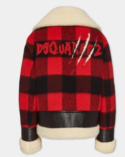 Dsquared2 Red Plaid Wool Aviator Jacket