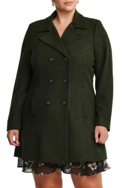 Estelle Homeland Herringbone Olive Green Double Breasted Coat