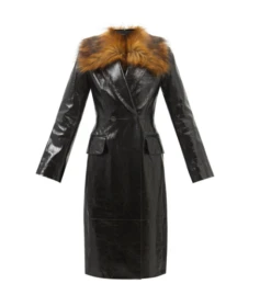 Faux Fur Trim Patent Leather Coat
