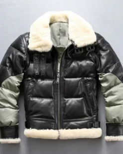 Goat Skin B3 Bomber Black Sheep Leather Down Reversible Jacket