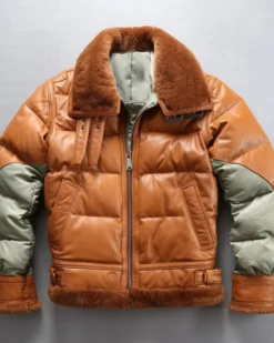 Goat Skin B3 Bomber Brown Sheep Leather Down Jacket