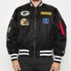 Green Bay Packers Black Bomber Ma-1 Jacket 2 Green Bay Packers Black Bomber Ma-1 Jacket -Us Military Jacket Green Bay Packers Ma 1 Bomber Black Full zip Satin Jacket 1