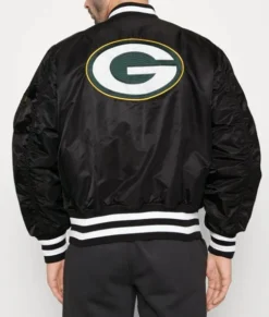 Green Bay Packers Black Bomber Ma-1 Jacket -Us Military Jacket Green Bay Packers Ma 1 Bomber Black Full zip Satin Jacket