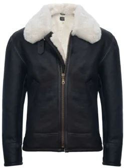 Hartland B-3 WW2 Leather Sheepskin Jacket With White Fur