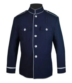 High Collar Police Honor Guard Navy Blue And Silver Uniform Jacket