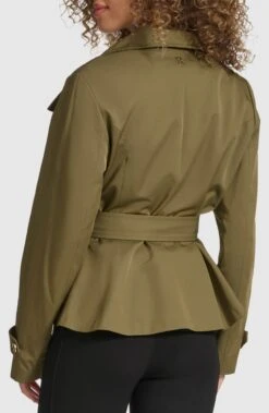 Karl Lagerfeld Paris Olive Double Breasted Peplum Trench Jacket -Us Military Jacket Karl Lagerfeld Paris Olive Double Breasted Peplum Jacket
