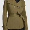 Karl Lagerfeld Paris Olive Double Breasted Peplum Trench Jacket -Us Military Jacket Karl Lagerfeld Paris Olive Double Breasted Peplum Trench Jacket