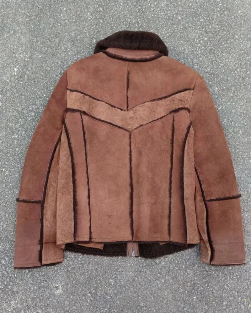 Leather Sherpa Unbrand Reconstructed B-3 Dark Brown Zipper Jacket 4 Leather Sherpa Unbrand Reconstructed B-3 Dark Brown Zipper Jacket - Image 2