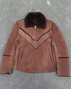 Leather Sherpa Unbrand Reconstructed B-3 Dark Brown Zipper Jacket