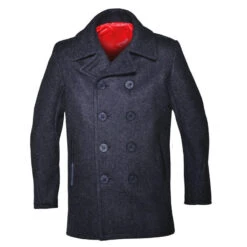 Men’s Navy Leather Trim Wool Peacoat 11 Men’s Navy Leather Trim Wool Peacoat -Us Military Jacket Leather Trim Grey Peacoat