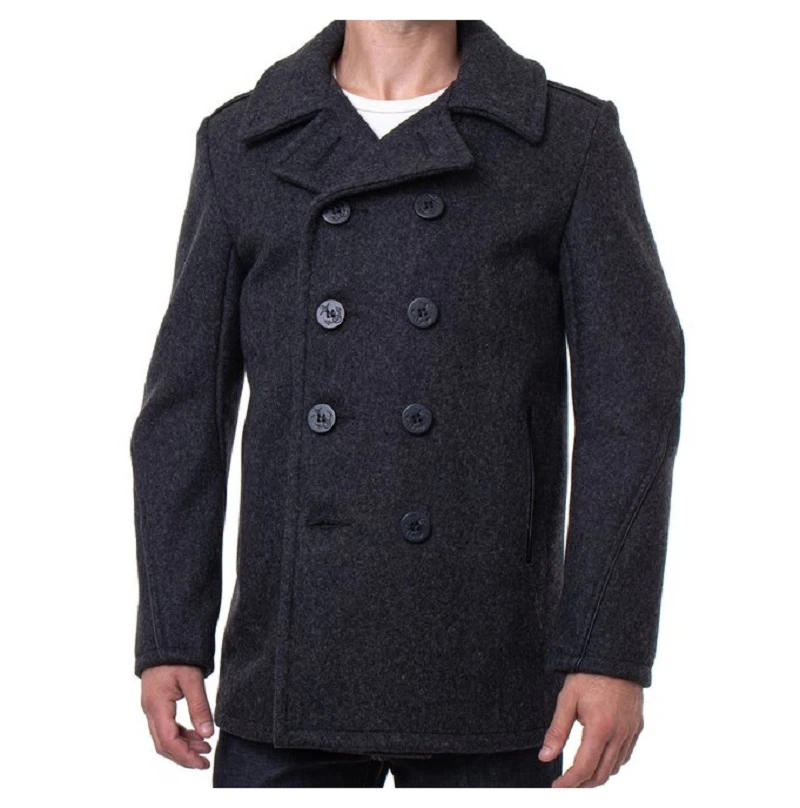 Men’s Navy Leather Trim Wool Peacoat 8 Men’s Navy Leather Trim Wool Peacoat - Image 6