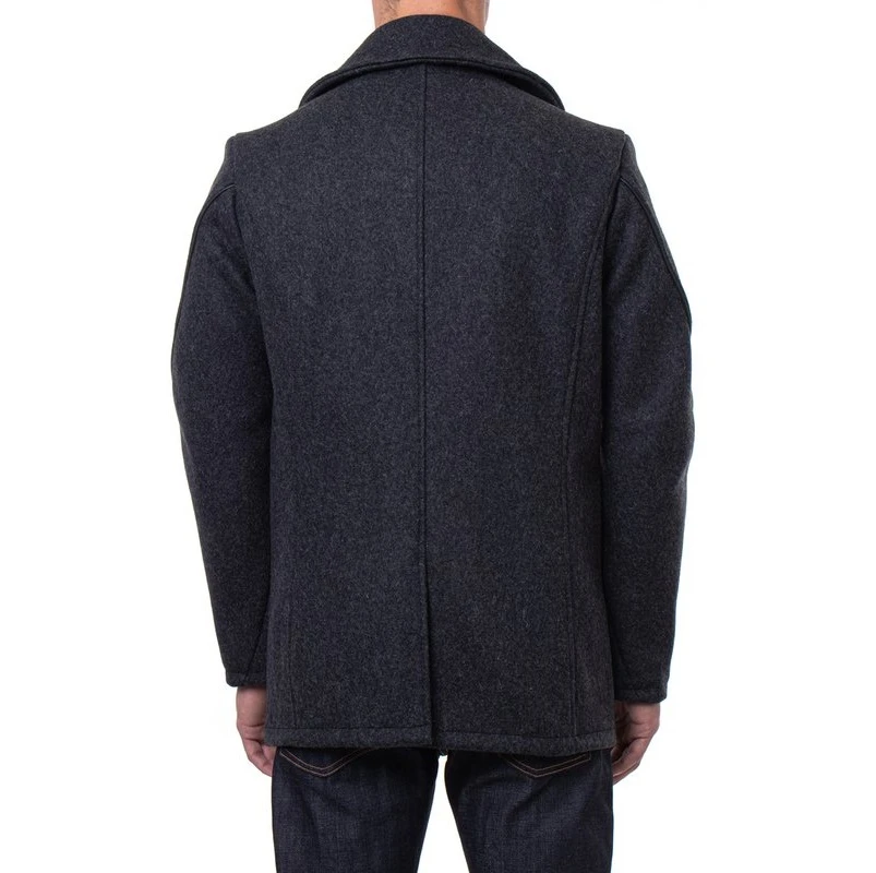 Men’s Navy Leather Trim Wool Peacoat 7 Men’s Navy Leather Trim Wool Peacoat - Image 5