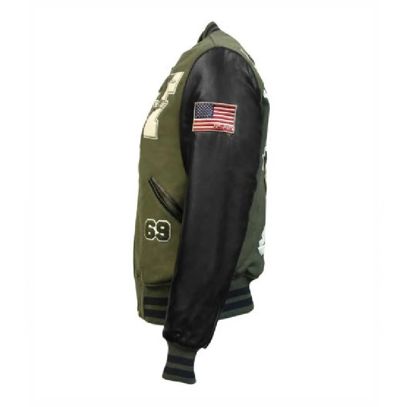 Top Gun Leopard Olive Wool-PU Jacket 4 Top Gun Leopard Olive Wool-PU Jacket - Image 2