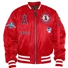Los Angeles Angels Bomber Ma-1 Jacket -Us Military Jacket Los Angeles Angels Ma 1 Bomber Red Full zip Satin Jacket