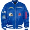 Los Angeles Chargers Ma-1 Bomber Royal Blue Satin Jacket 1 Los Angeles Chargers Ma-1 Bomber Royal Blue Satin Jacket -Us Military Jacket Los Angeles Chargers Ma 1 Royal Blue Full snap Satin Bomber Jacket 1