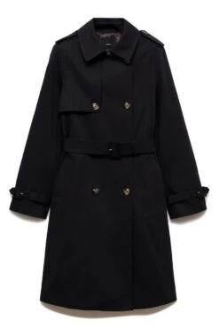 Mango Classic Black Double Breasted Water Repellent Cotton Trench Coat