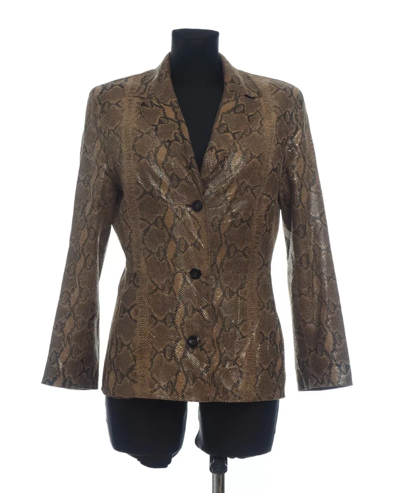 Marc Cain Women’s Brown Animal Print Leather Jacket 3 Marc Cain Women’s Brown Animal Print Leather Jacket